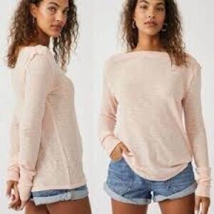 🕒 NWT | We the Free | Kimmi Long Sleeve Boat Neck LS Tee | Falling Petal | XS